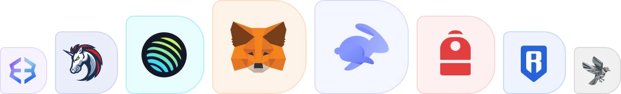 Exodus, 1inch, Jupiter, MetaMask, Rabbit, Backpack, Crypto.com, Sparrow wallet logos.